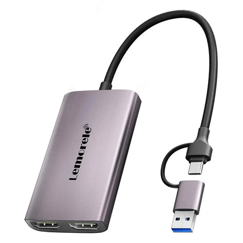 LEMORELE AC02L Dual HD Video Capture Card USB Type-C 4K 60Hz Game Streaming Recording Capture Card Recorder Adapter - Silver Grey - 1