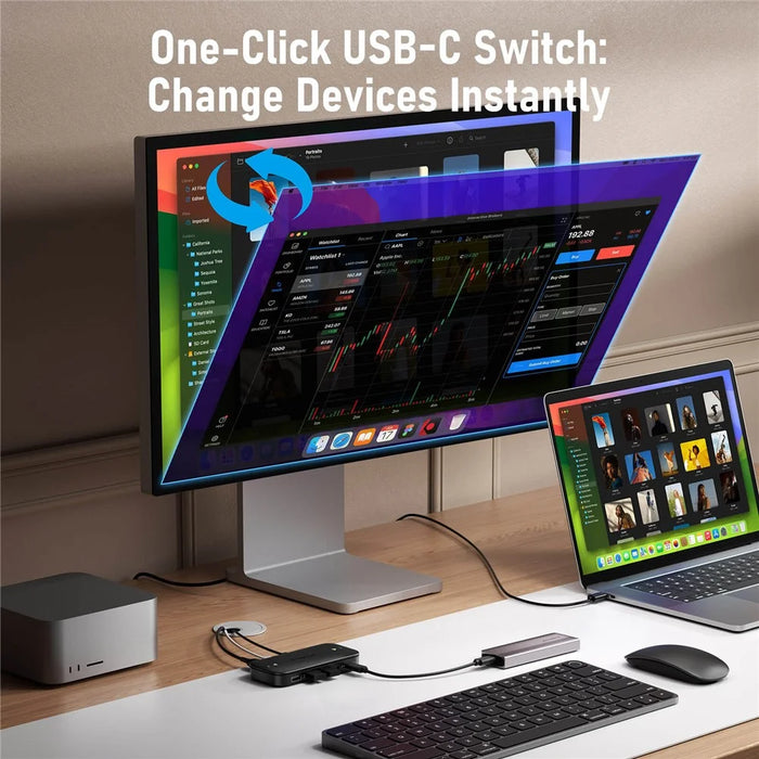 LEMORELE H200 Dual-Port USB-C KVM Switch 4K 60Hz HD Display One-Click Share Keyboard Mouse Monitor Fast Charging Dock Station - Black - 3