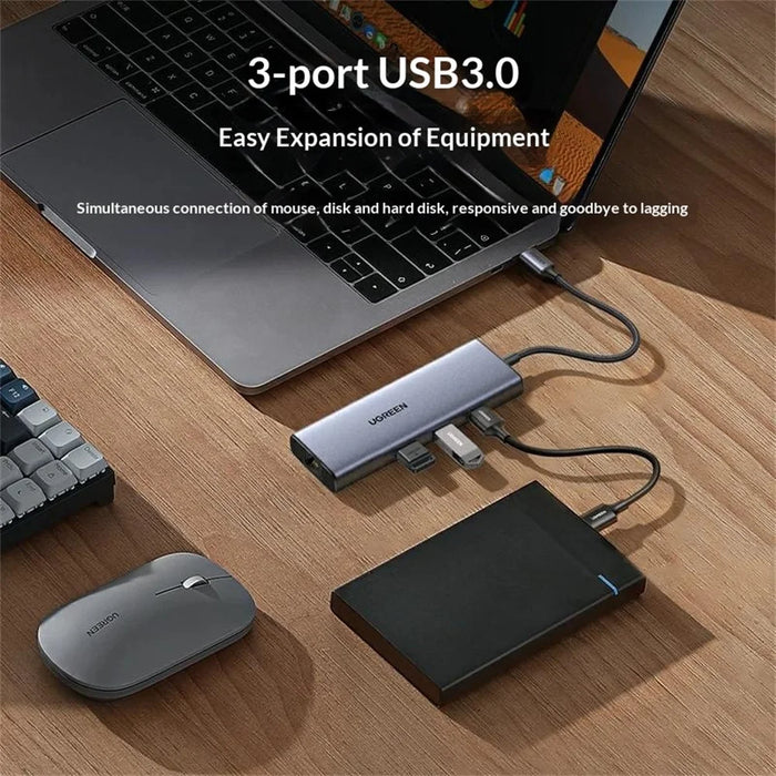 UGREEN CM512-15598 6 in 1 USB-C Hub 4K / 30Hz HD Gigabit Ethernet 3xUSB3.0 Docking Station with PD 100W Charging Port - 4