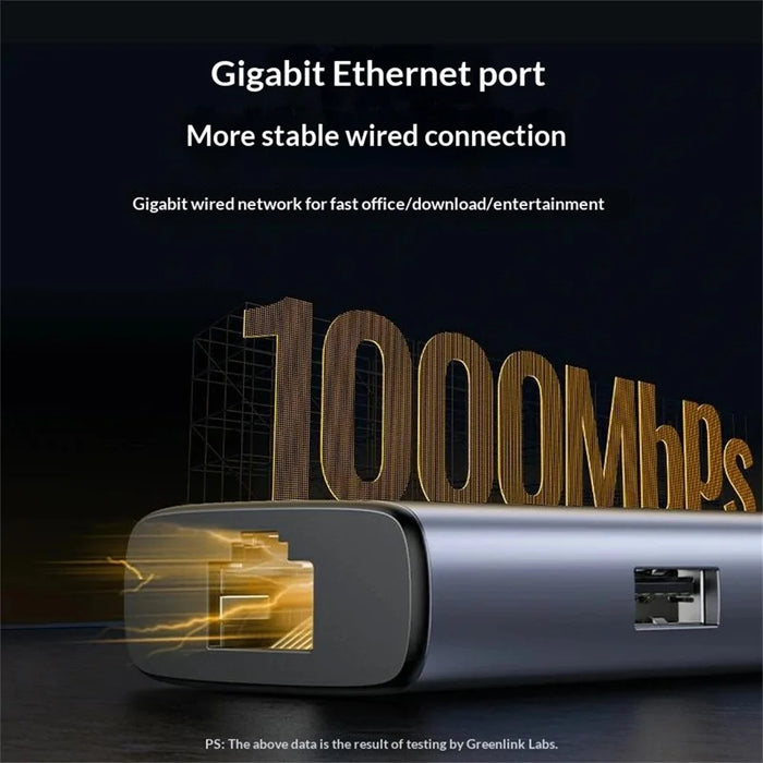 UGREEN CM512-15598 6 in 1 USB-C Hub 4K / 30Hz HD Gigabit Ethernet 3xUSB3.0 Docking Station with PD 100W Charging Port - 6