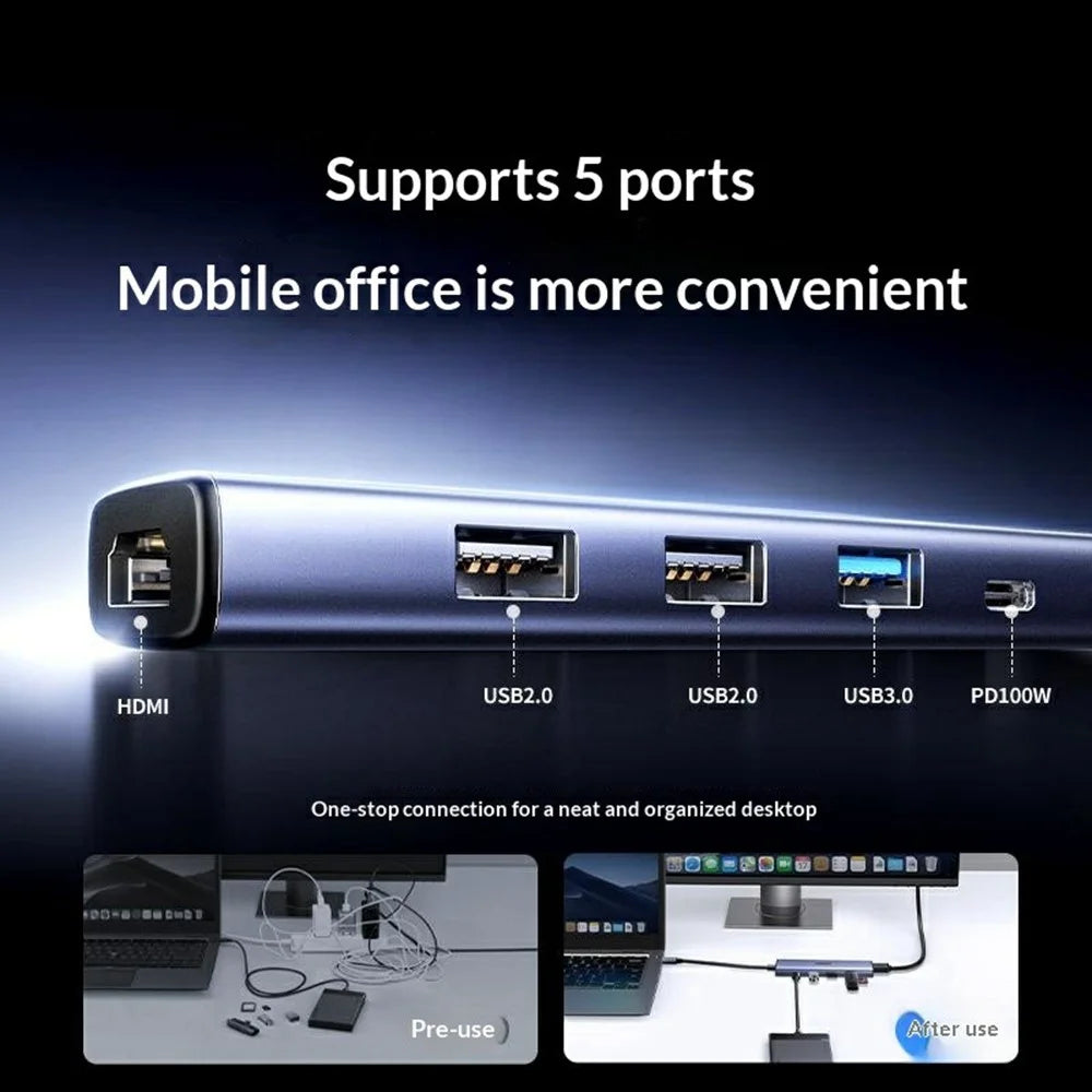 UGREEN CM478-15495 5 in 1 Type-C Docking Station 4K / 30Hz HD USB 3.0 PD 100W Charging Hub for MacBook - 4