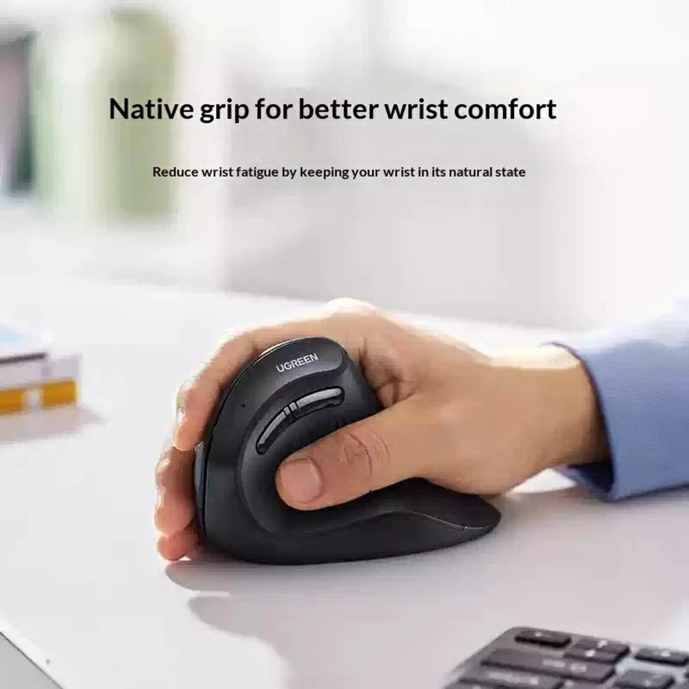 UGREEN MU008 45388 Vertical Ergonomic Mouse Bluetooth-compatible / 2.4G Dual Mode 4000DPI Wireless Mouse - Black - 3