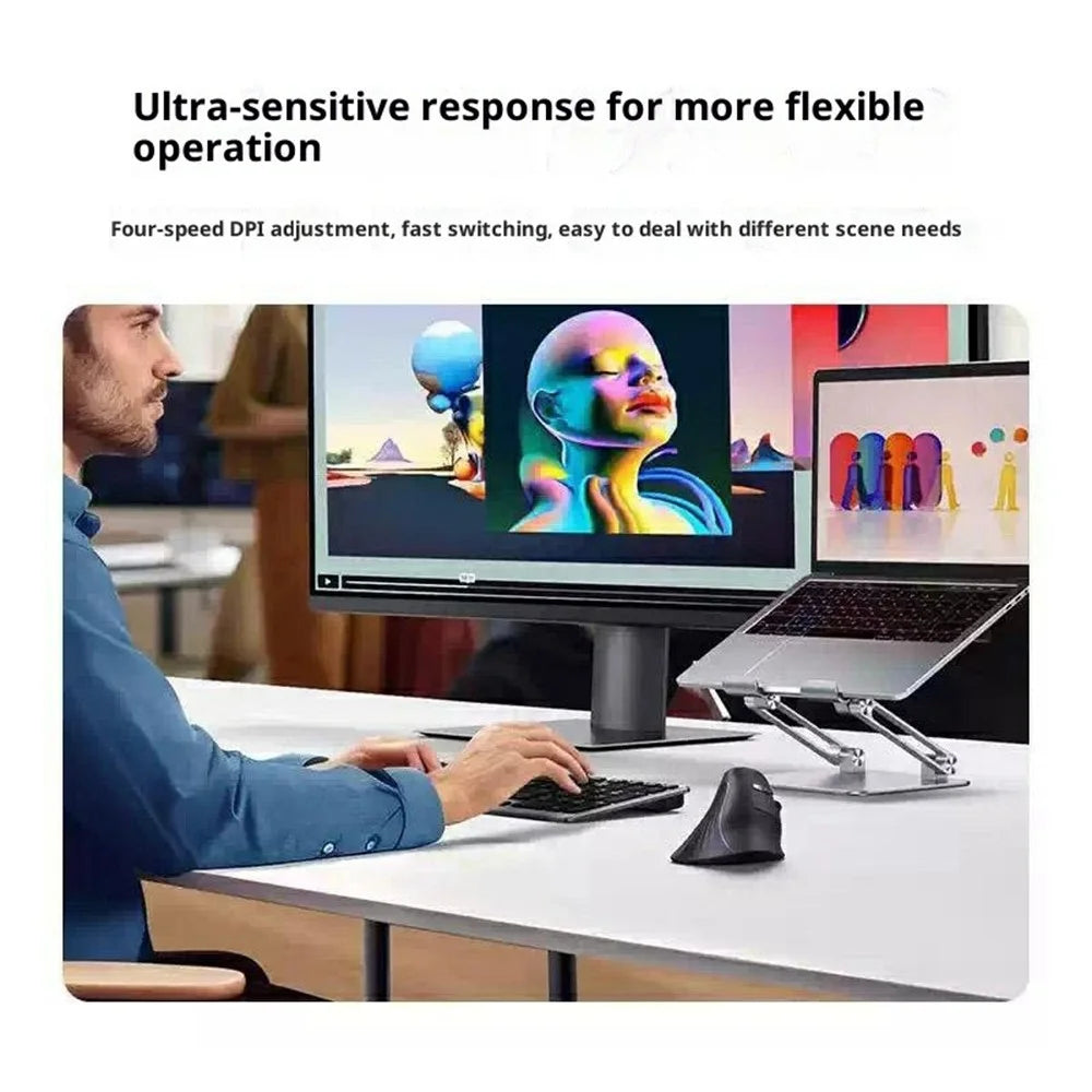 UGREEN MU008 45388 Vertical Ergonomic Mouse Bluetooth-compatible / 2.4G Dual Mode 4000DPI Wireless Mouse - Black - 4