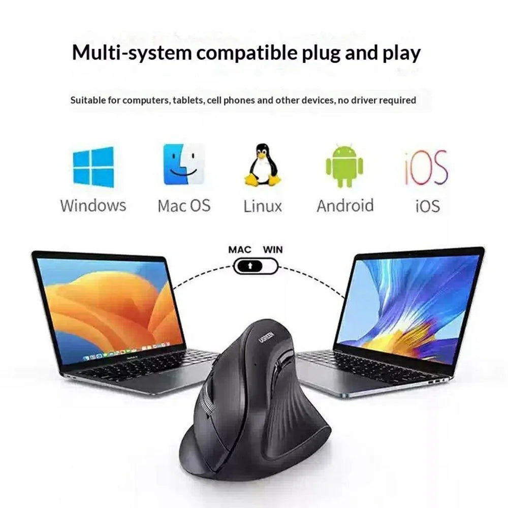 UGREEN MU008 45388 Vertical Ergonomic Mouse Bluetooth-compatible / 2.4G Dual Mode 4000DPI Wireless Mouse - Black - 5
