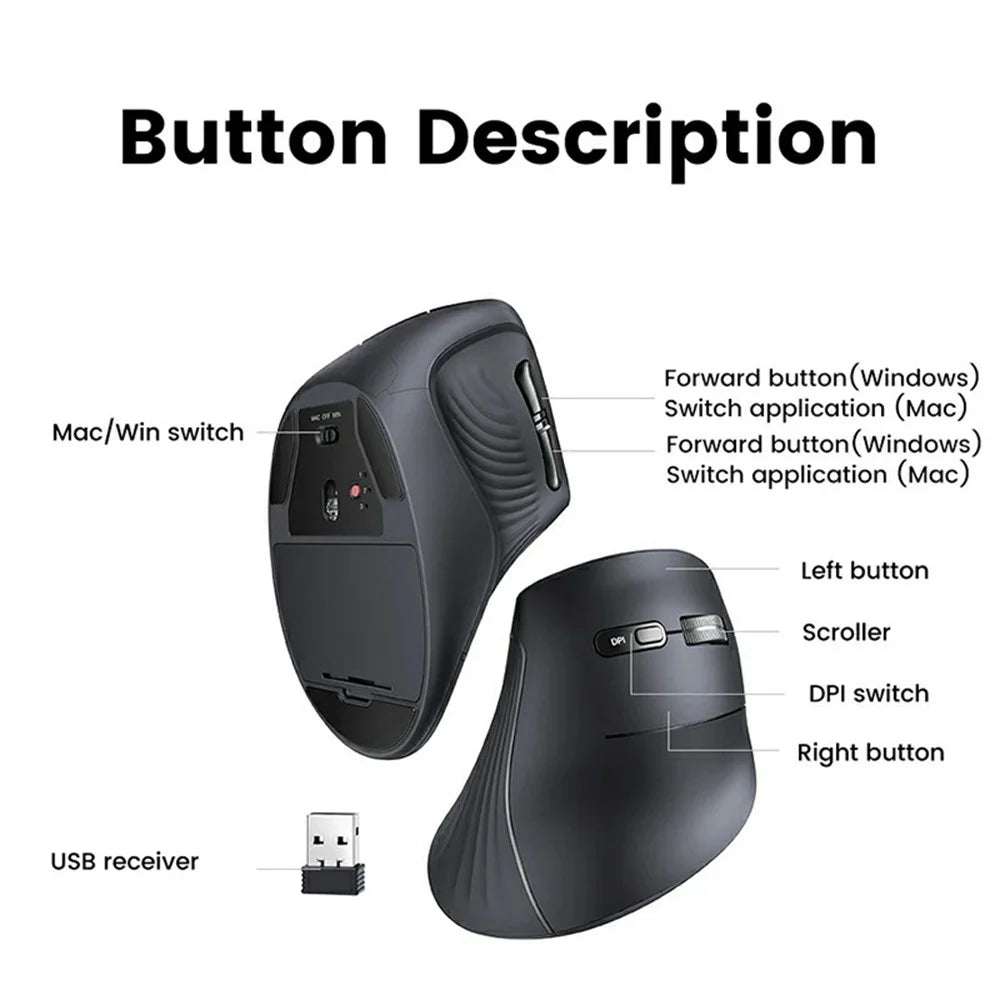 UGREEN MU008 45388 Vertical Ergonomic Mouse Bluetooth-compatible / 2.4G Dual Mode 4000DPI Wireless Mouse - Black - 7