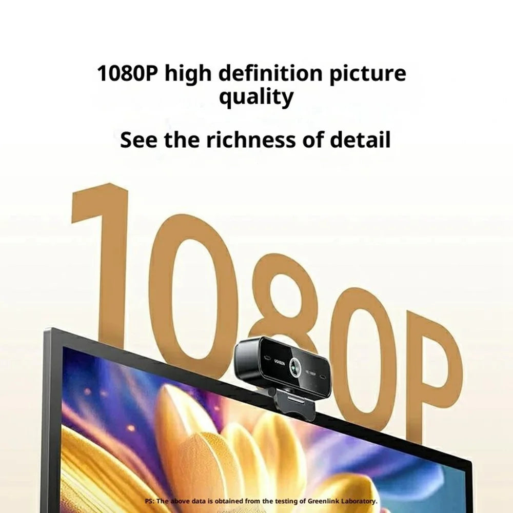 UGREEN CM925-75587 USB Webcam 1080P HD Camera Built-in Dual Microphone for Video Conference - Black - 3