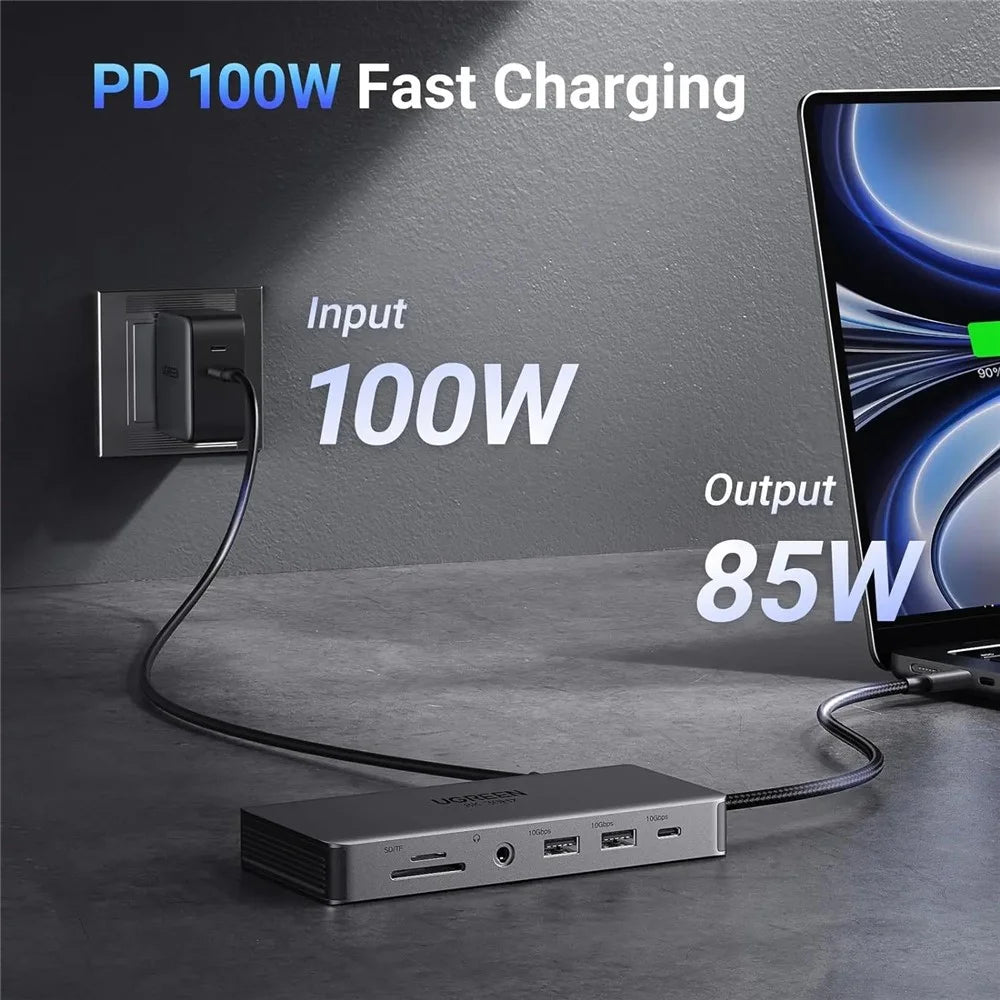 UGREEN 15965  11 in 1 USB-C Hub Dual HD USB-A / USB-C 3.2 Ethernet Adapter SD / TF Card Reader with 3.5mm Audio Port - 6