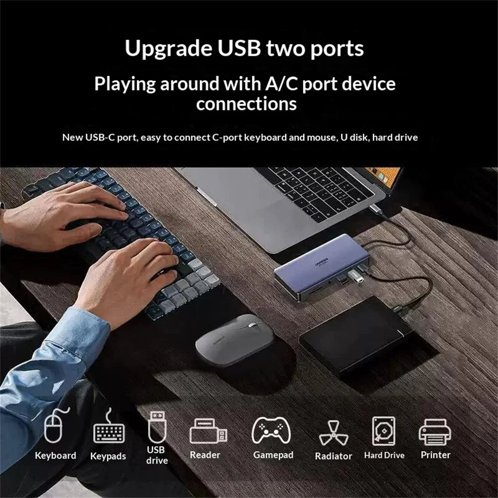 UGREEN 15965  11 in 1 USB-C Hub Dual HD USB-A / USB-C 3.2 Ethernet Adapter SD / TF Card Reader with 3.5mm Audio Port - 7