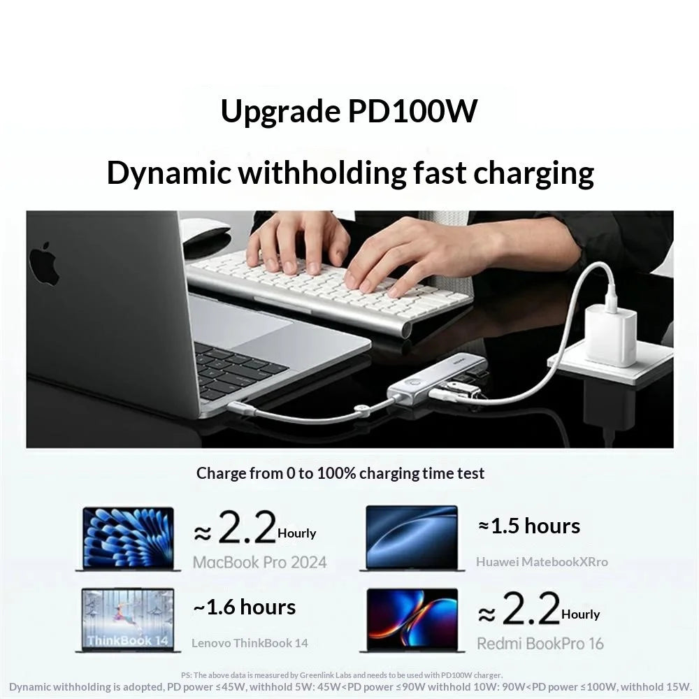 UGREEN U601 95189 5 in 1 USB-C Hub 4K / 60Hz HD PD 100W Fast Charging USB 3.2 Gen2 10Gbps Type-C Docking Station for MacBook Laptop - Silver White - 3