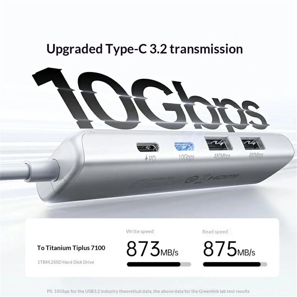 UGREEN U601 95189 5 in 1 USB-C Hub 4K / 60Hz HD PD 100W Fast Charging USB 3.2 Gen2 10Gbps Type-C Docking Station for MacBook Laptop - Silver White - 4