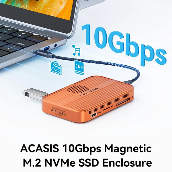 ACASIS EC-1401 10Gbps Magnetic M.2 NVMe SSD Enclosure 6 in 1 USB-C Docking Station with Cooling Fan - Orange - 7