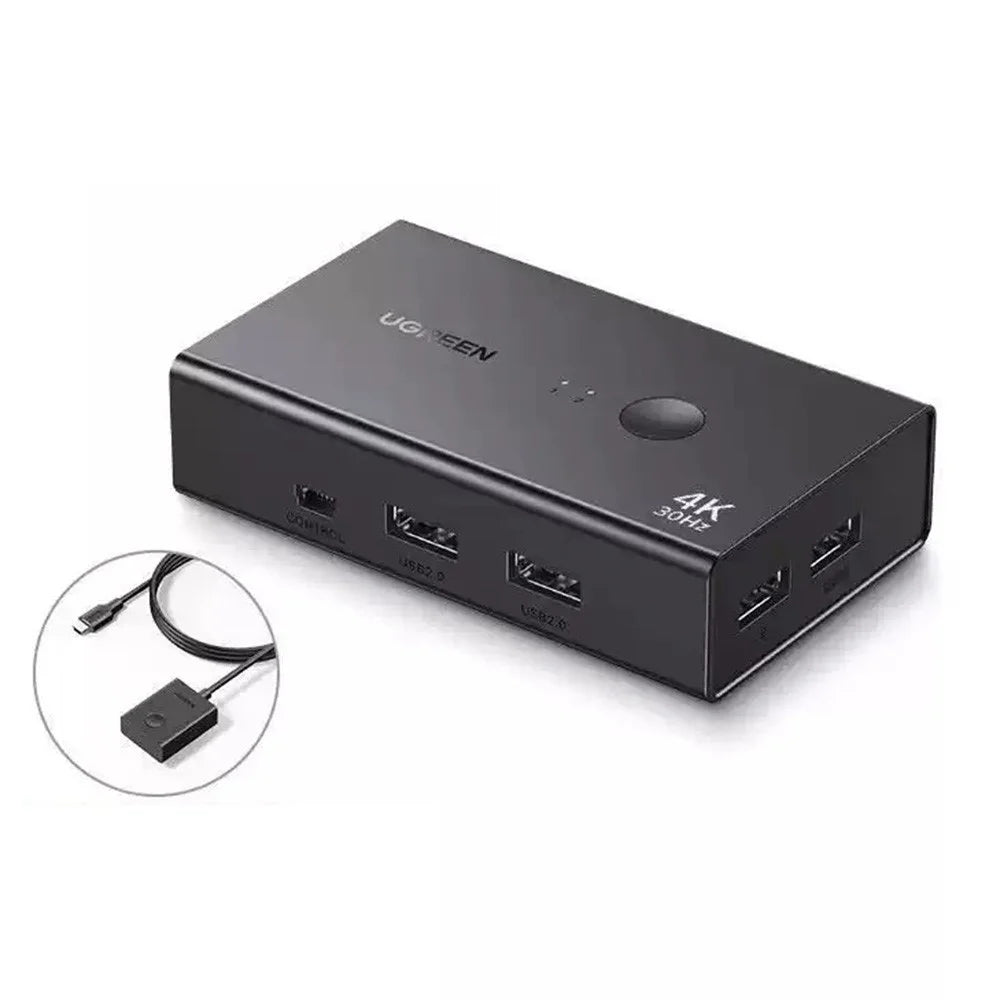 UGREEN CM607 90809 4K 30Hz HD KVM Switch 2 In 1 Out with Desktop Controller for Dual PC Share - Black - 1
