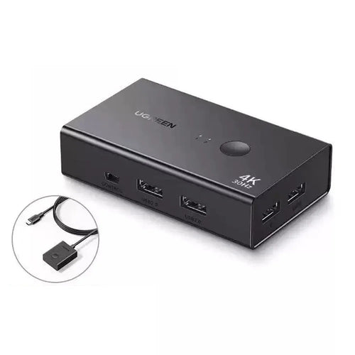 UGREEN CM607 90809 4K 30Hz HD KVM Switch 2 In 1 Out with Desktop Controller for Dual PC Share - Black - 1