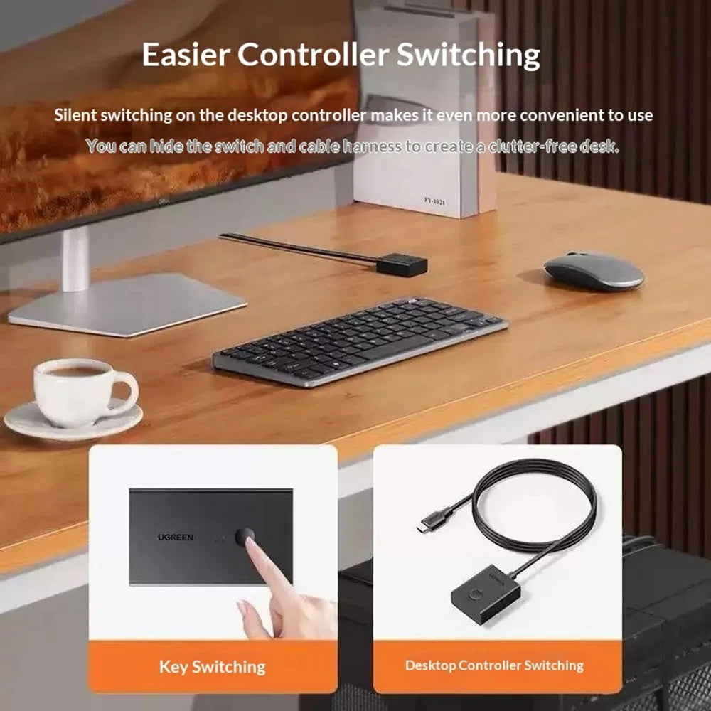 UGREEN CM607 90809 4K 30Hz HD KVM Switch 2 In 1 Out with Desktop Controller for Dual PC Share - Black - 3