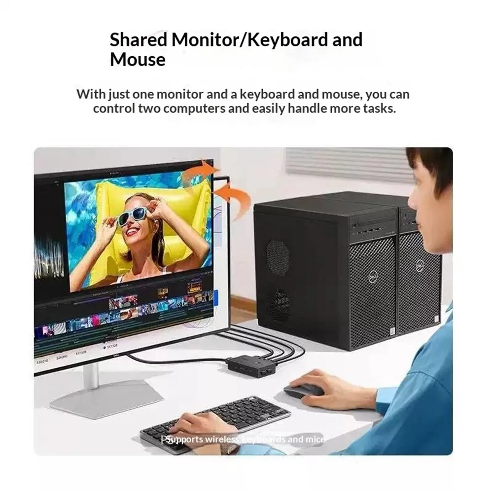 UGREEN CM607 90809 4K 30Hz HD KVM Switch 2 In 1 Out with Desktop Controller for Dual PC Share - Black - 4