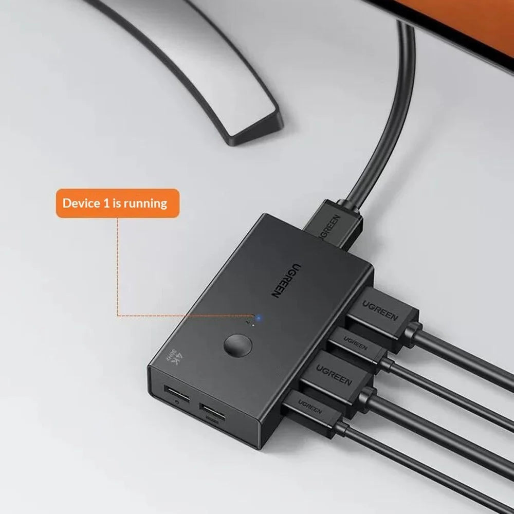 UGREEN CM607 90809 4K 30Hz HD KVM Switch 2 In 1 Out with Desktop Controller for Dual PC Share - Black - 7