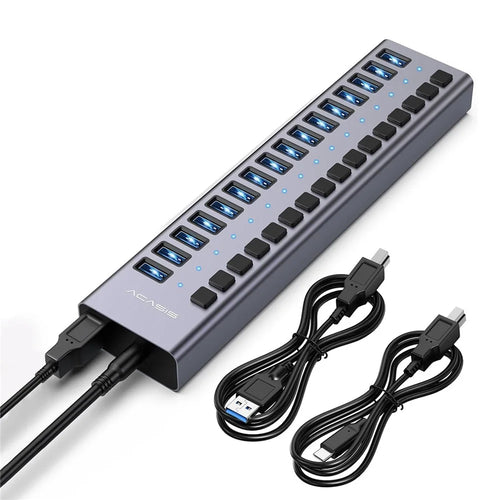 ACASIS HS-716 16-Port USB 3.2 Hub 10Gbps Data Transfer Aluminum Alloy Splitter with 96W Power Adapter for PC Laptop - US Plug - 1