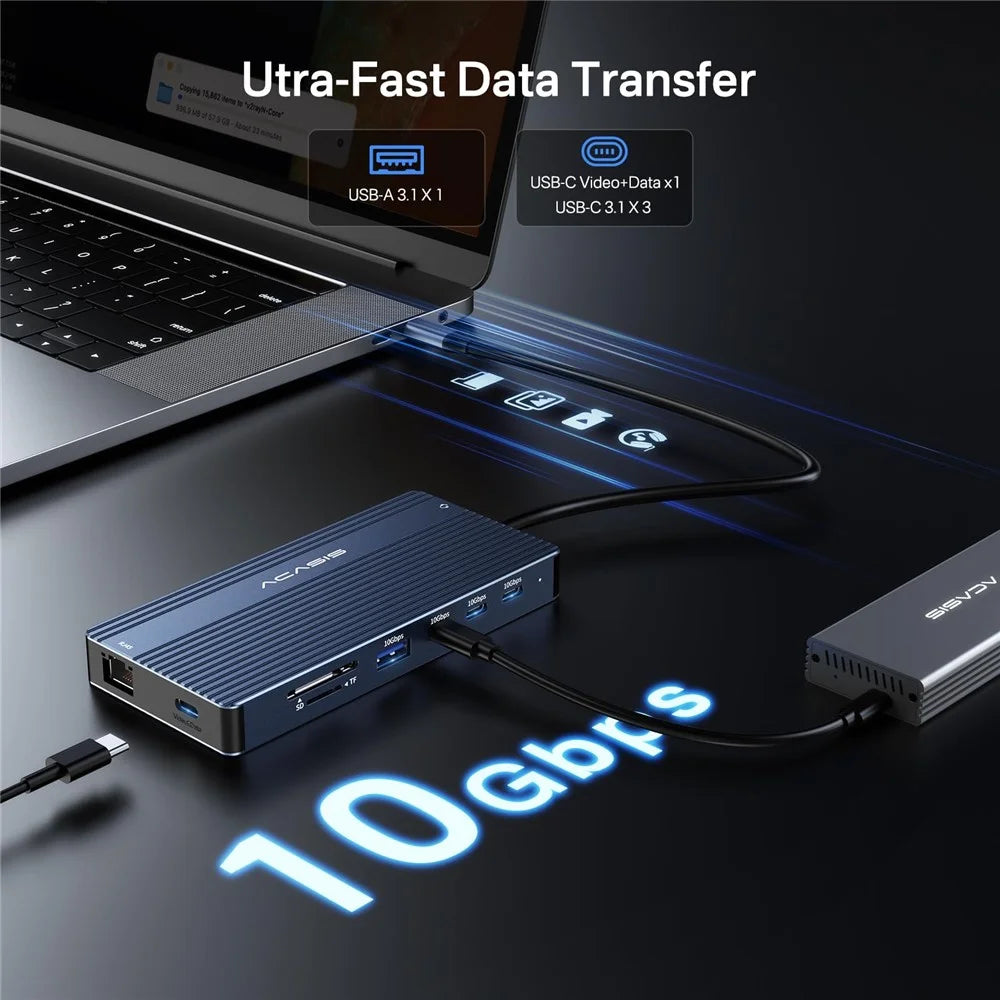 ACASIS DS-0203 14 in 1 USB-C Docking Station 3 Monitor Support 4K / 60Hz HD Hub with PD 100W Ethernet SD / TF Card Reader - 5