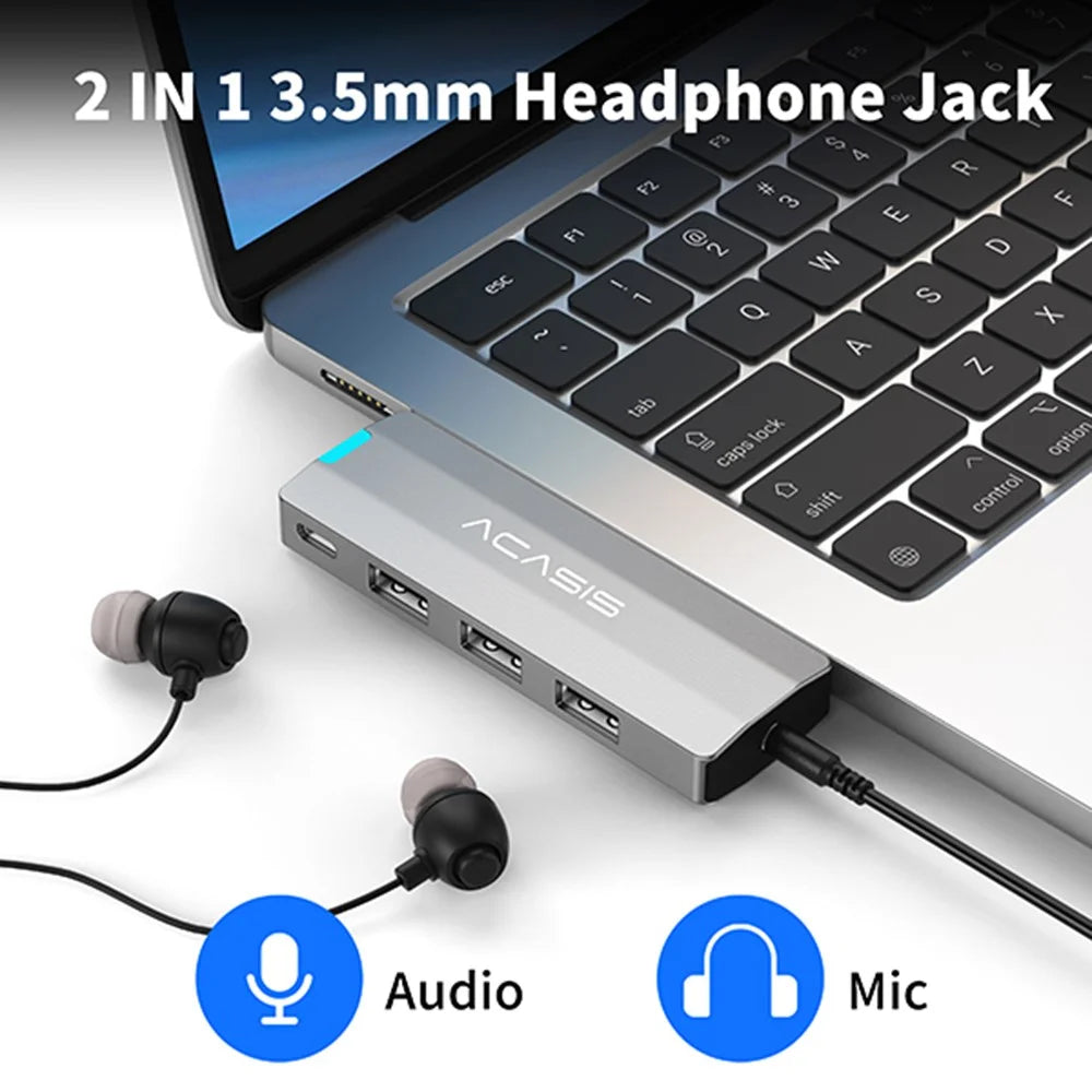 ACASIS 5 in 1 USB Hub for MacBook Pro / Air PD 100W Thunderbolt 3 USB-C 3x USB-A 10Gbps 5K Video Docking Station - 6