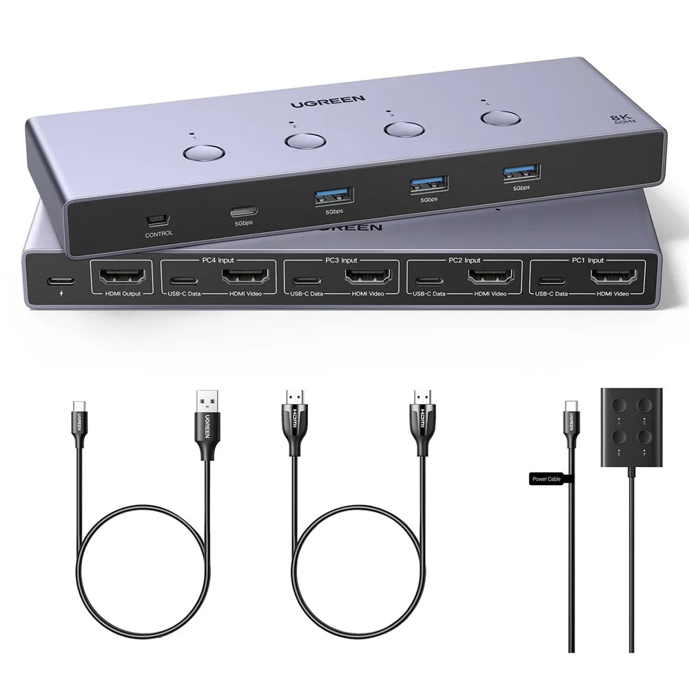 UGREEN AK701 35986 4 in 1 out 8K /  60Hz HD 2.1 KVM Switch 4 Computers Share 1 Monitor for Gaming Office - 1
