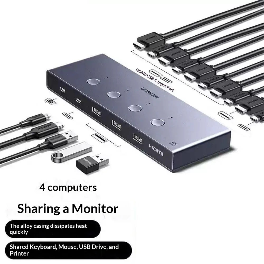 UGREEN AK701 35986 4 in 1 out 8K /  60Hz HD 2.1 KVM Switch 4 Computers Share 1 Monitor for Gaming Office - 2