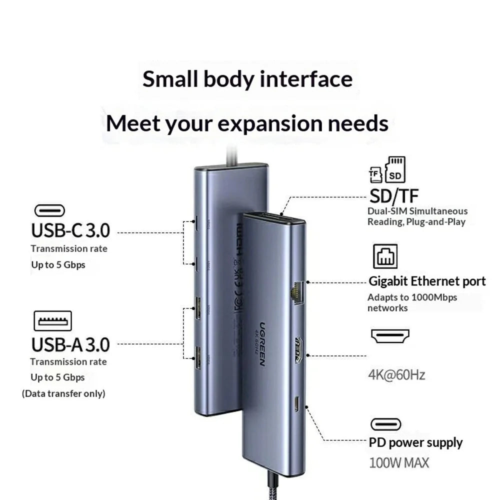 UGREEN 15375 USB-C Hub 9 in 1 Type C Docking Station 4K / 60Hz HD PD 100W Fast Charging for Laptop - 2