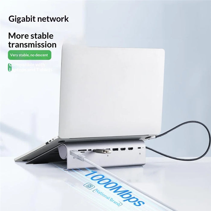 2601 Laptop Stand with Docking Station 11 in 1 PD 100W 4K HD DP RJ45 USB-C Hub - Grey - 5