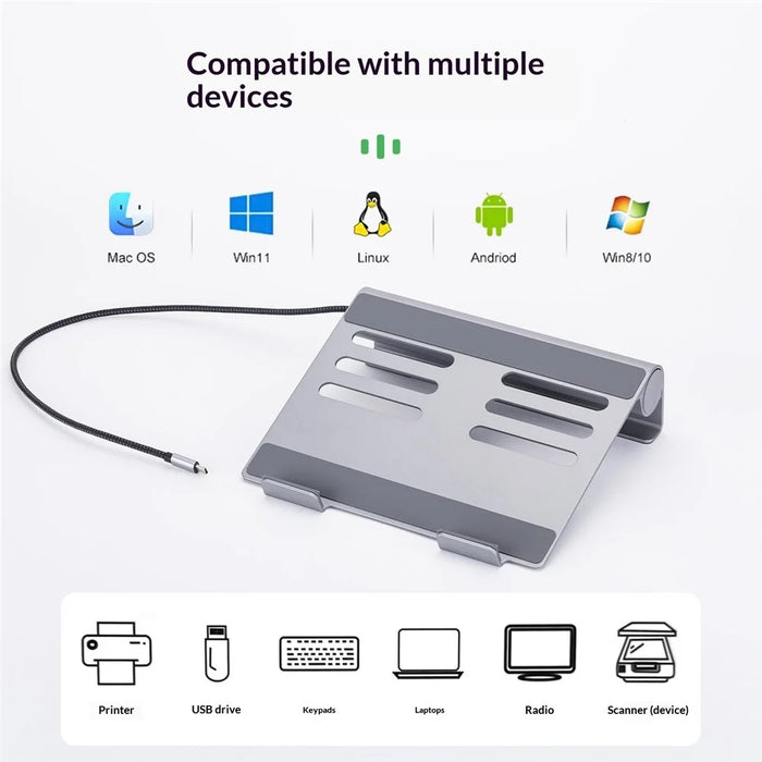 2601 Laptop Stand with Docking Station 11 in 1 PD 100W 4K HD DP RJ45 USB-C Hub - Grey - 6