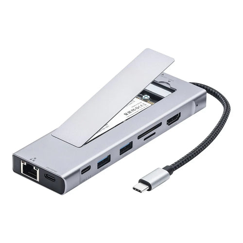 2529 9 in 1 USB 3.2 Hub M.2 NVMe SSD Enclosure Type-C Docking Station Ethernet HD 4K 60Hz PD 100W - Grey - 1