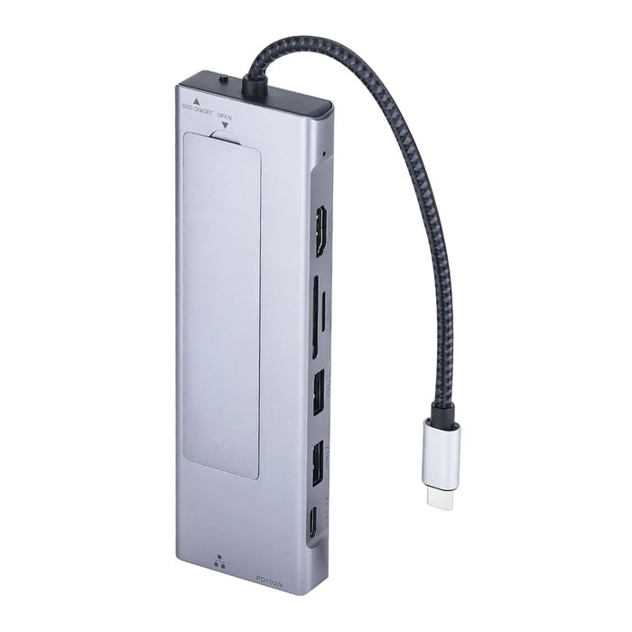 2529 9 in 1 USB 3.2 Hub M.2 NVMe SSD Enclosure Type-C Docking Station Ethernet HD 4K 60Hz PD 100W - Grey - 2