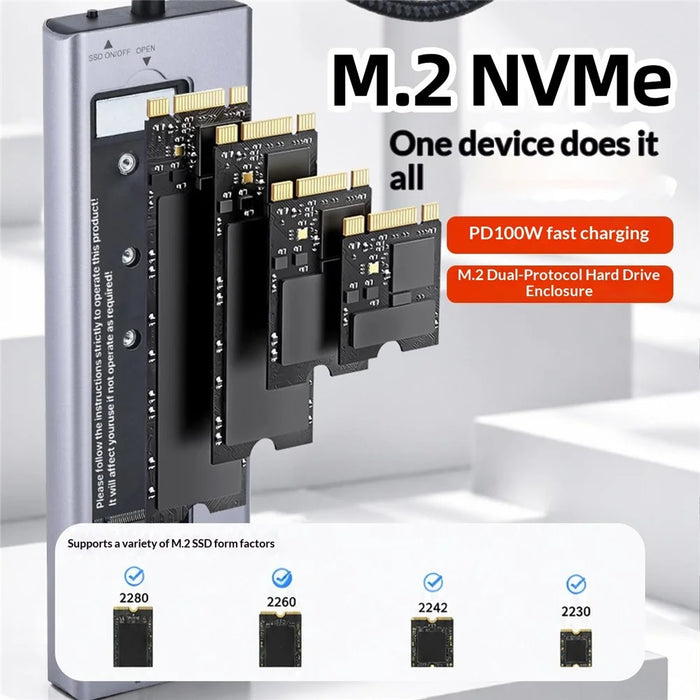 2529 9 in 1 USB 3.2 Hub M.2 NVMe SSD Enclosure Type-C Docking Station Ethernet HD 4K 60Hz PD 100W - Grey - 5