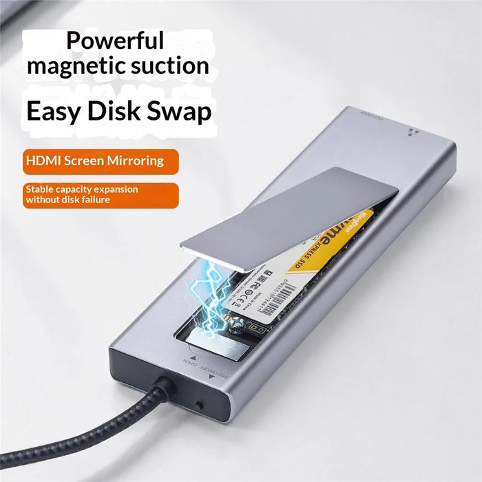 2529 9 in 1 USB 3.2 Hub M.2 NVMe SSD Enclosure Type-C Docking Station Ethernet HD 4K 60Hz PD 100W - Grey - 6