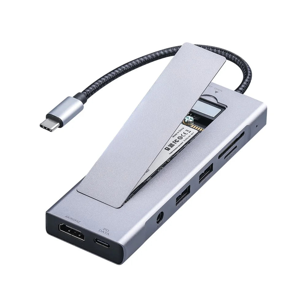 2605 USB 3.2 Hub 8 in 1 Type-C Docking Station Card Reader 4K HD M.2 NVMe Enclosure for Laptop - Grey - 1