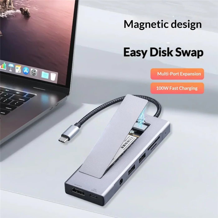 2605 USB 3.2 Hub 8 in 1 Type-C Docking Station Card Reader 4K HD M.2 NVMe Enclosure for Laptop - Grey - 3