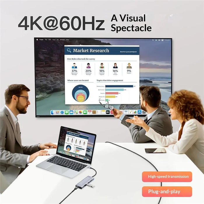 2605 USB 3.2 Hub 8 in 1 Type-C Docking Station Card Reader 4K HD M.2 NVMe Enclosure for Laptop - Grey - 4
