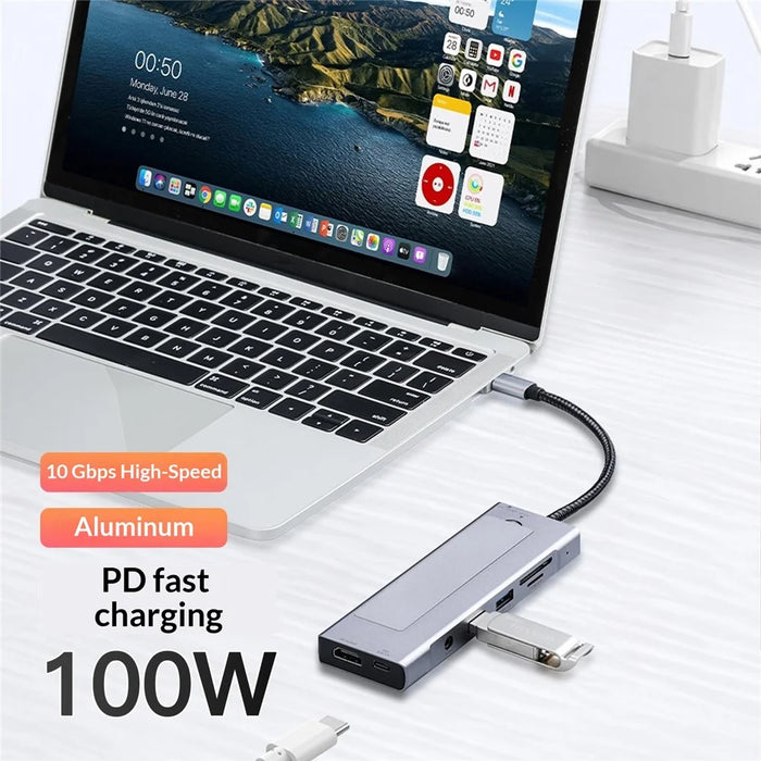 2605 USB 3.2 Hub 8 in 1 Type-C Docking Station Card Reader 4K HD M.2 NVMe Enclosure for Laptop - Grey - 5