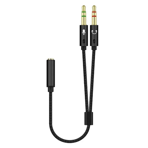 25cm 2 in 1 Audio Adapter Cable Dual 3.5mm Male to 3.5mm Female Braided Cable with Gold Plated Connector for PC Laptops - Black - 1
