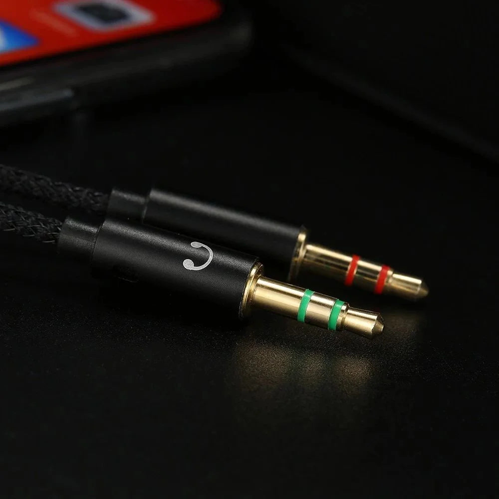 25cm 2 in 1 Audio Adapter Cable Dual 3.5mm Male to 3.5mm Female Braided Cable with Gold Plated Connector for PC Laptops - Black - 4