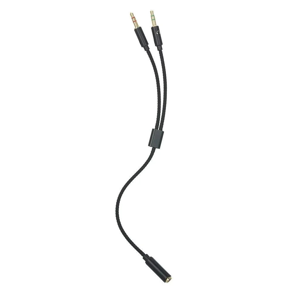 25cm 2 in 1 Audio Adapter Cable Dual 3.5mm Male to 3.5mm Female Braided Cable with Gold Plated Connector for PC Laptops - Black - 7