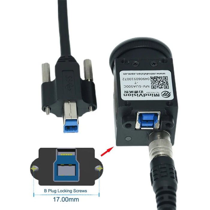 U3-007-0.5M Dual Thumbscrews USB 3.0 Back Panel Mount B Male to Female B Type Extension Cable 0.5m - 3