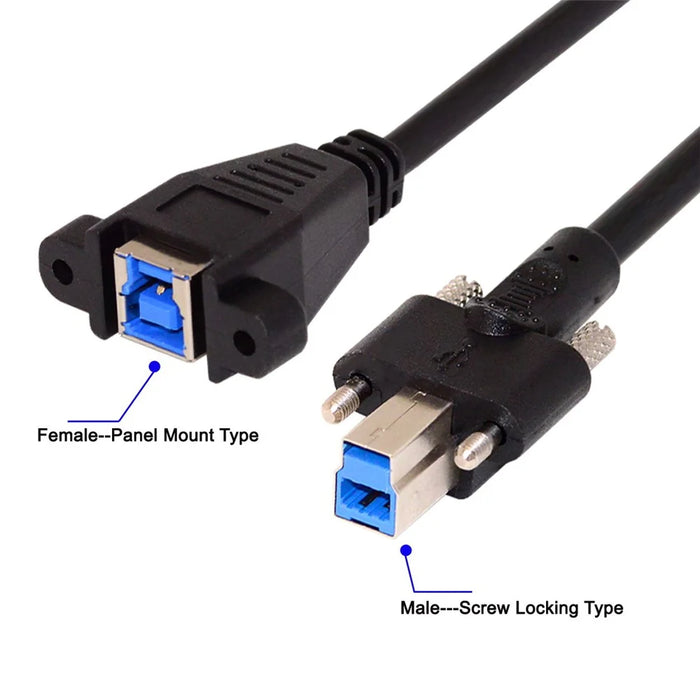 U3-007-0.5M Dual Thumbscrews USB 3.0 Back Panel Mount B Male to Female B Type Extension Cable 0.5m - 7