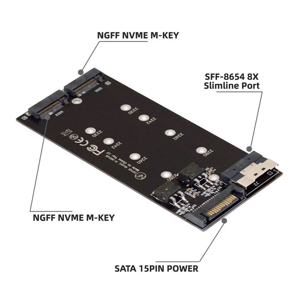 SA-014 Dual 2X NVME M.2 AHCI to PCIE Express 3.0 4.0 Slimline SFF-8654 8X Raid Card VROC Raid0 Hyper Adapter - 5