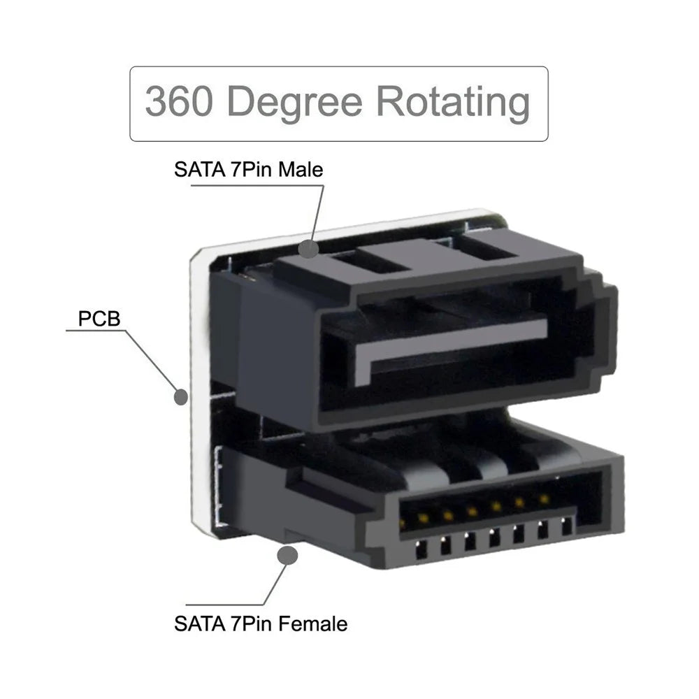 SA-019 360-Degree Elbow Design SATA 7Pin Female to 7Pin Male Computer Adapter for Desktops SSD HDD Mainboard Motherboard - 2