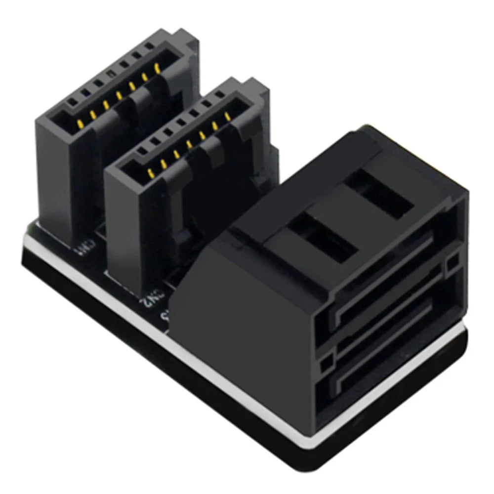 SA-051 Dual SATA 7Pin Female to 7Pin Male Vertical 90 Degree Angled Adapter Low Profile for Desktops SSD HDD Mainboard Motherboard - 1