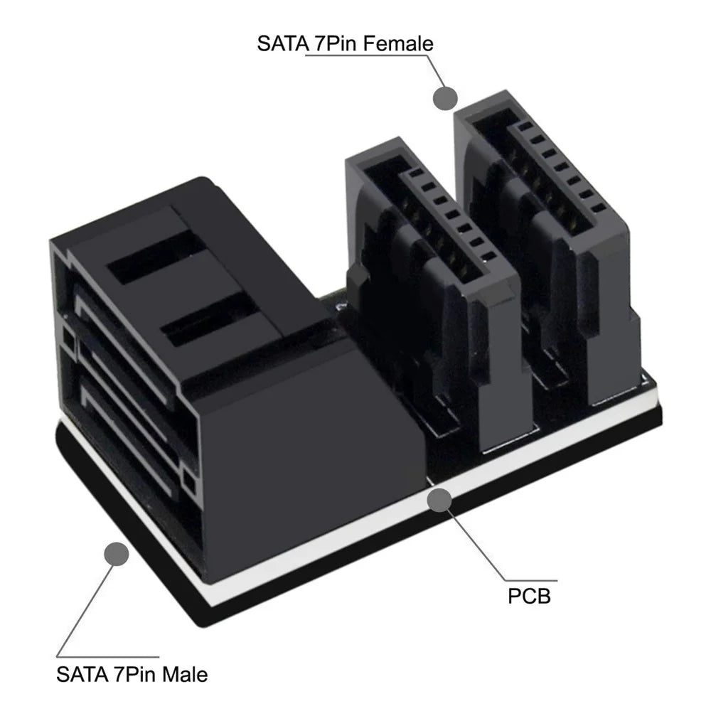 SA-051 Dual SATA 7Pin Female to 7Pin Male Vertical 90 Degree Angled Adapter Low Profile for Desktops SSD HDD Mainboard Motherboard - 2