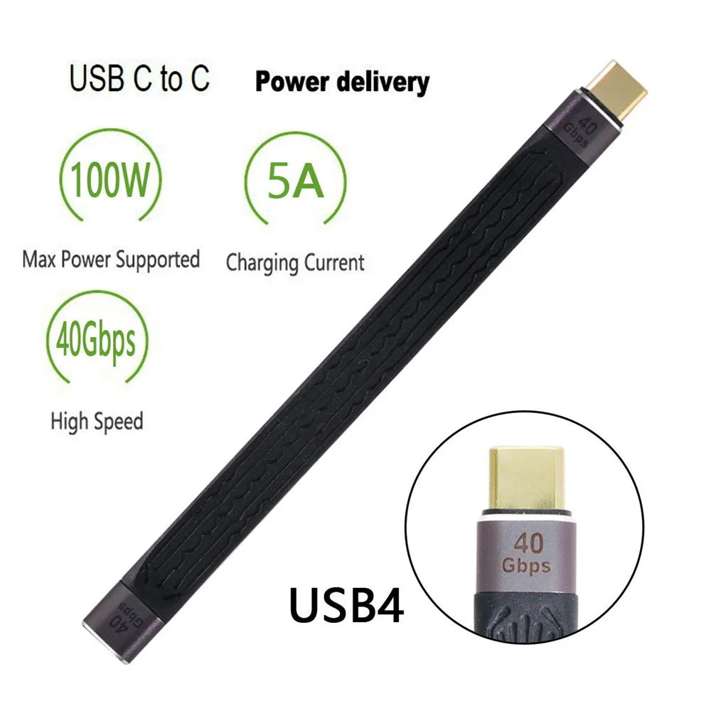 UC-040-0.13M 13cm USB4 Extension Cable Flat Male to Female 40Gbps Support 100W Charging 8K/60Hz Cord Compatible with Thunderbolt3/4 - 4