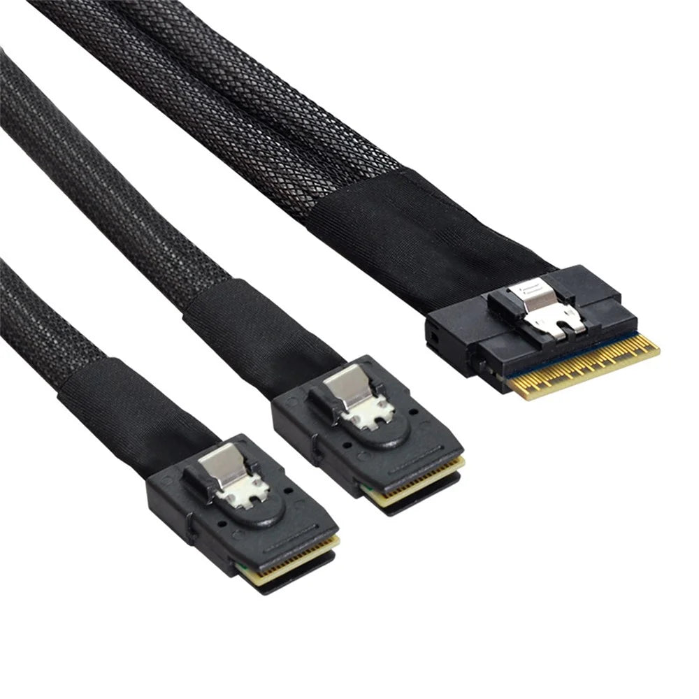 SF-029-0.5M 0.5m PCI-E Ultraport Slimline SAS Slim 4.0 SFF-8654 8i 74pin to Dual SFF-8087 Mini SAS Cable - 1