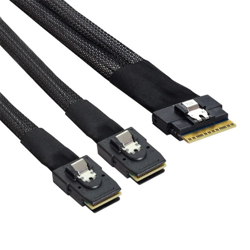 SF-029-0.5M 0.5m PCI-E Ultraport Slimline SAS Slim 4.0 SFF-8654 8i 74pin to Dual SFF-8087 Mini SAS Cable - 1