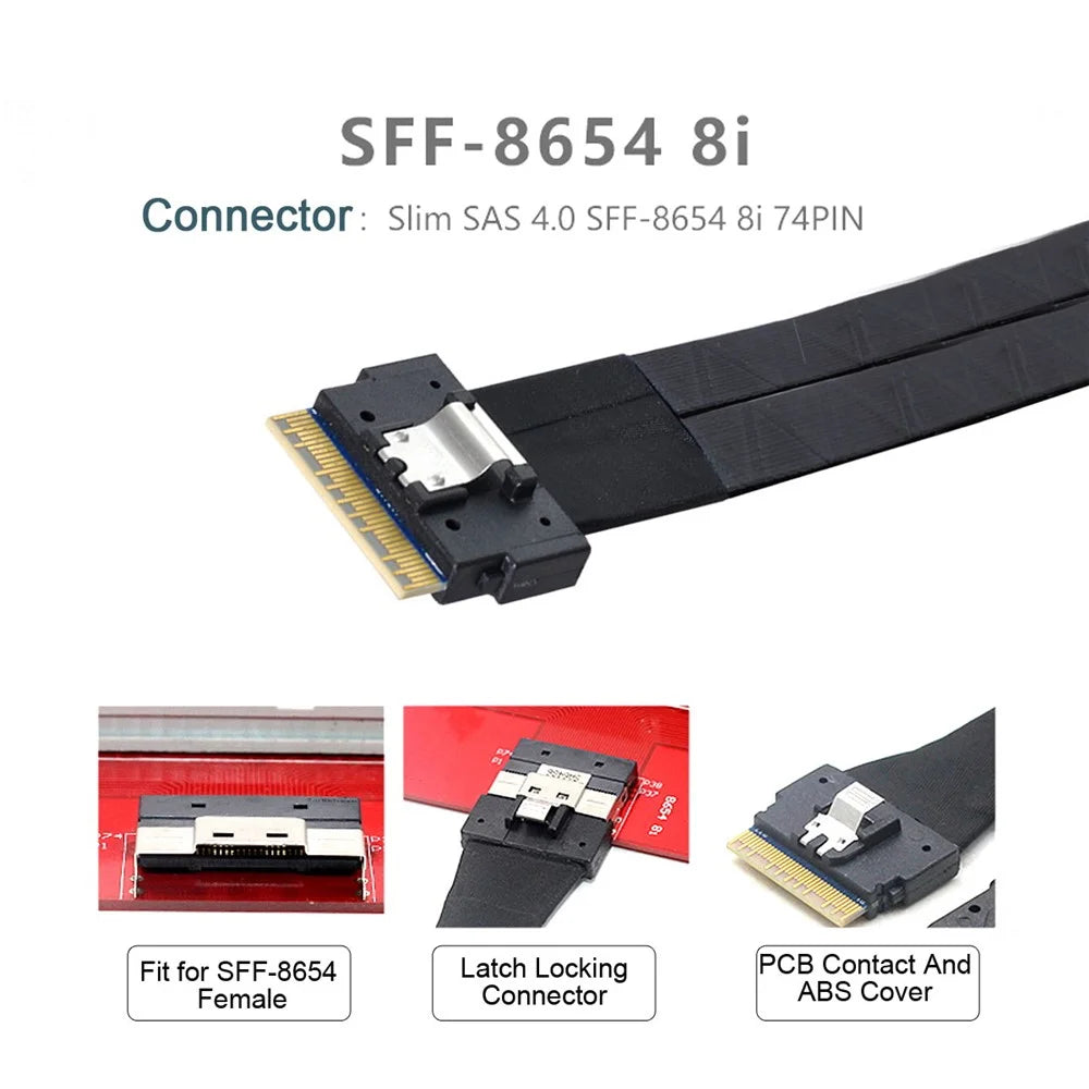 SF-029-0.5M 0.5m PCI-E Ultraport Slimline SAS Slim 4.0 SFF-8654 8i 74pin to Dual SFF-8087 Mini SAS Cable - 3