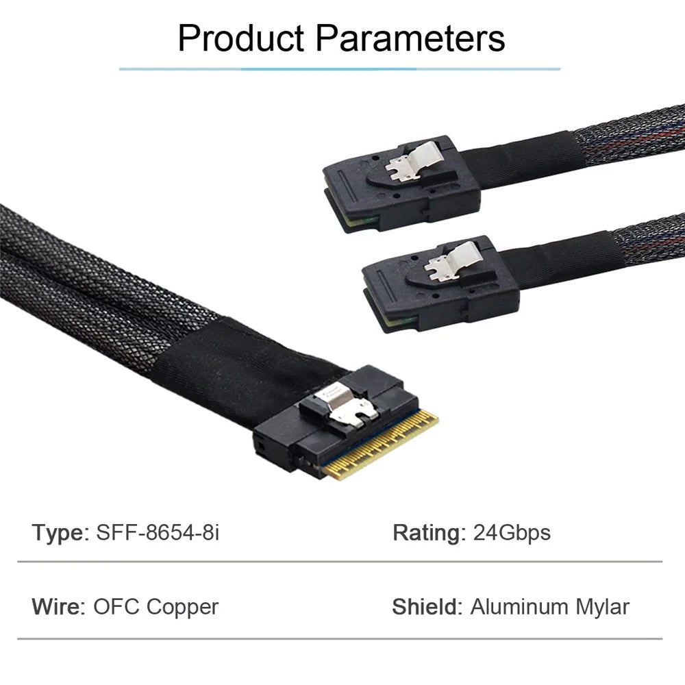 SF-029-0.5M 0.5m PCI-E Ultraport Slimline SAS Slim 4.0 SFF-8654 8i 74pin to Dual SFF-8087 Mini SAS Cable - 6
